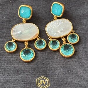 Julie Vos Gold and Aqua Statement Earrings